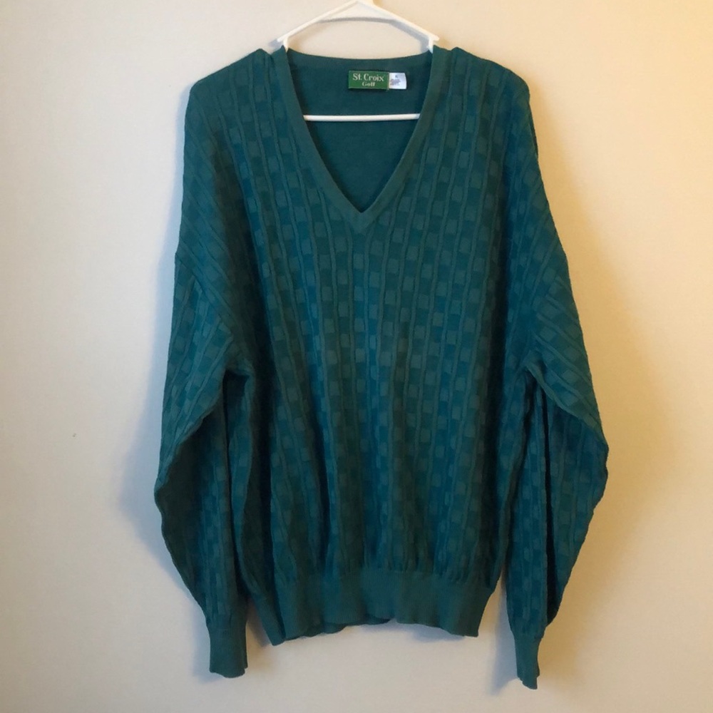 St Croix Golf Green V-neck Checkerboard Sweater size XL